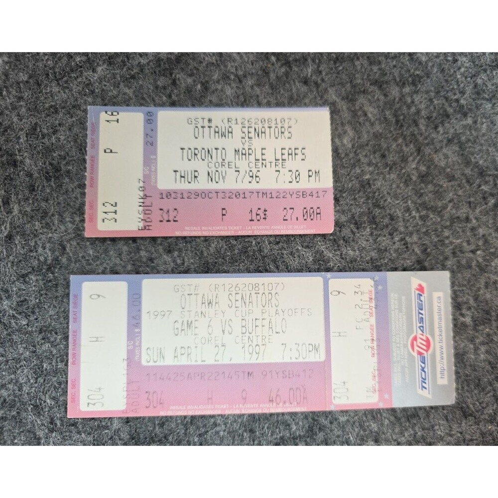 1990'S Ottawa Senators NHL Hockey Ticket Stub Lot Of 2 1996/1997 Maple Buffalo